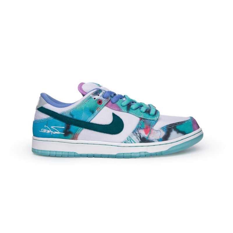 Futura Laboratories x Nike SB Dunk Low White and Geode Teal